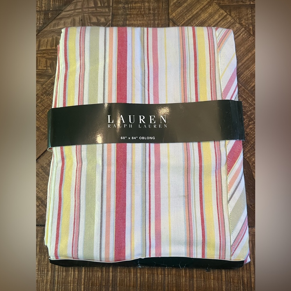 Vintage Lauren Ralph Lauren Beach Lane Tablecloth Candy Stripe 60”x84” Oblong